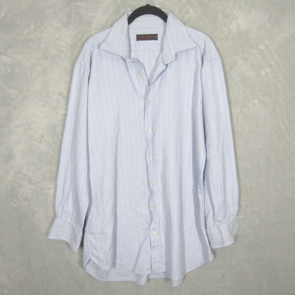 ETRO Dress Shirt Milano Mens Blue Pinstripe Size 44 Italy Long Sleeve